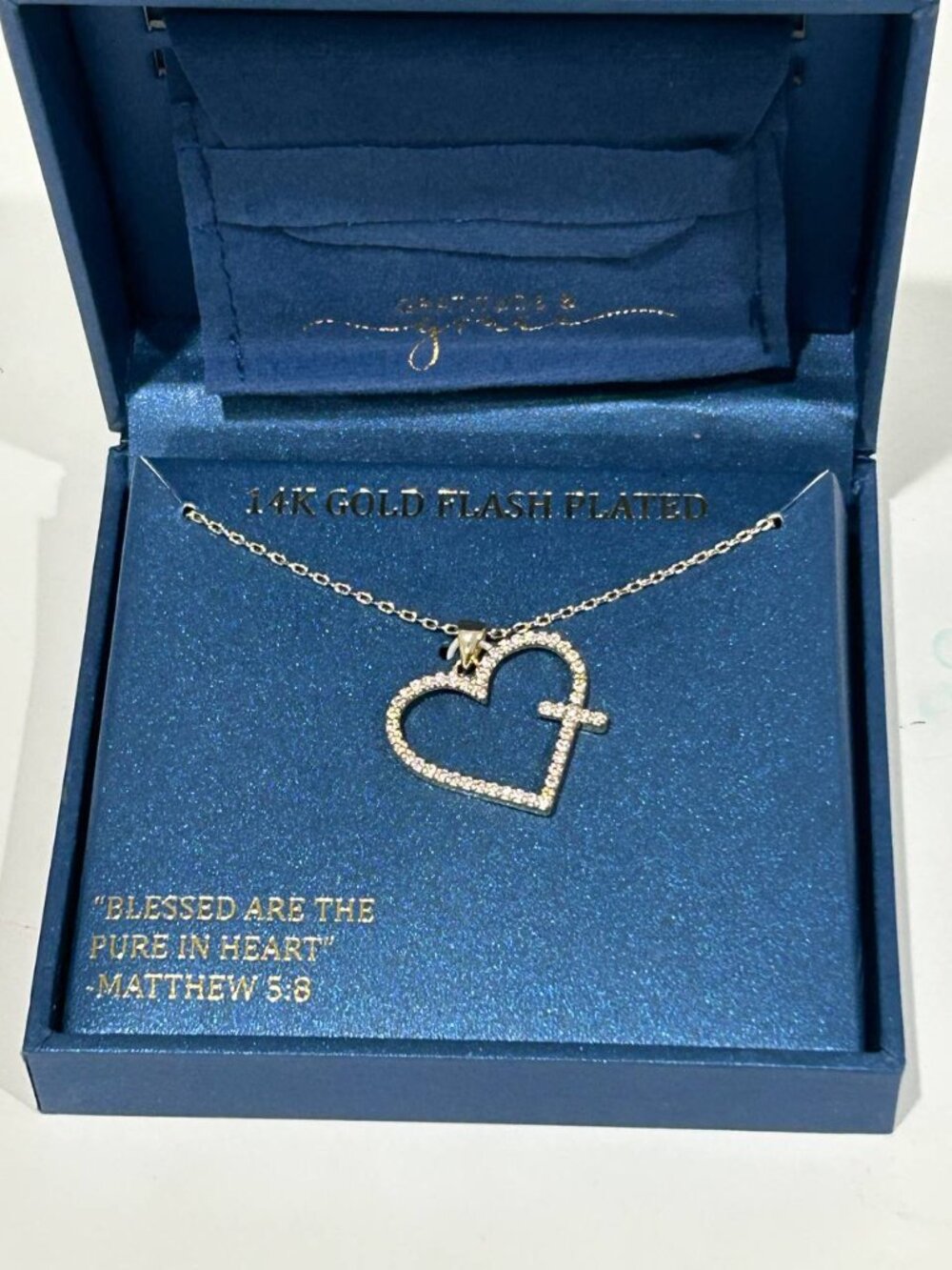 Gratitude & Grace Heart & Cross Necklace NWT, 14K Gold Flash Plated